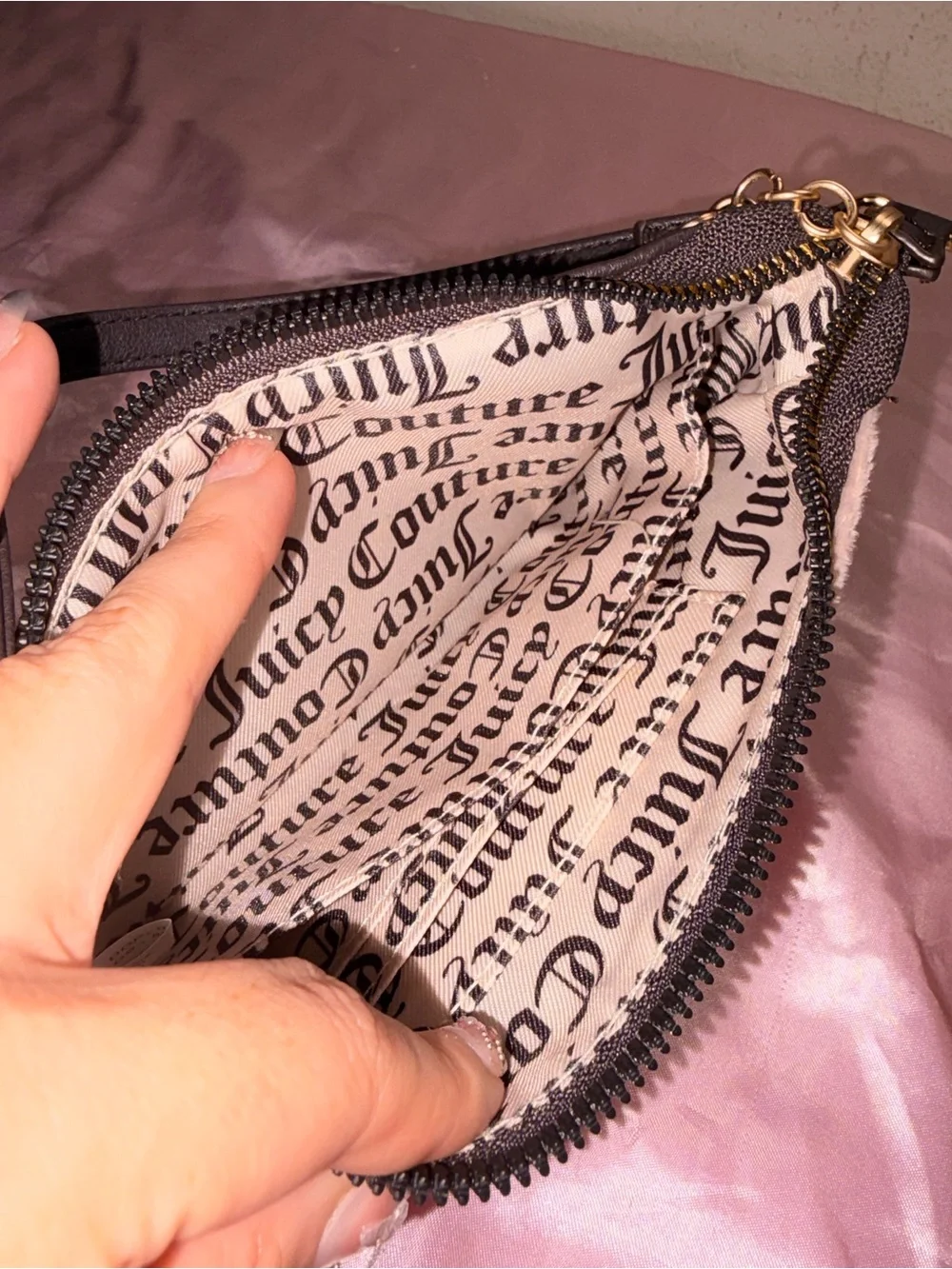 Juicy Couture Pink Suede Logo Shoulder Bag with Black Trim